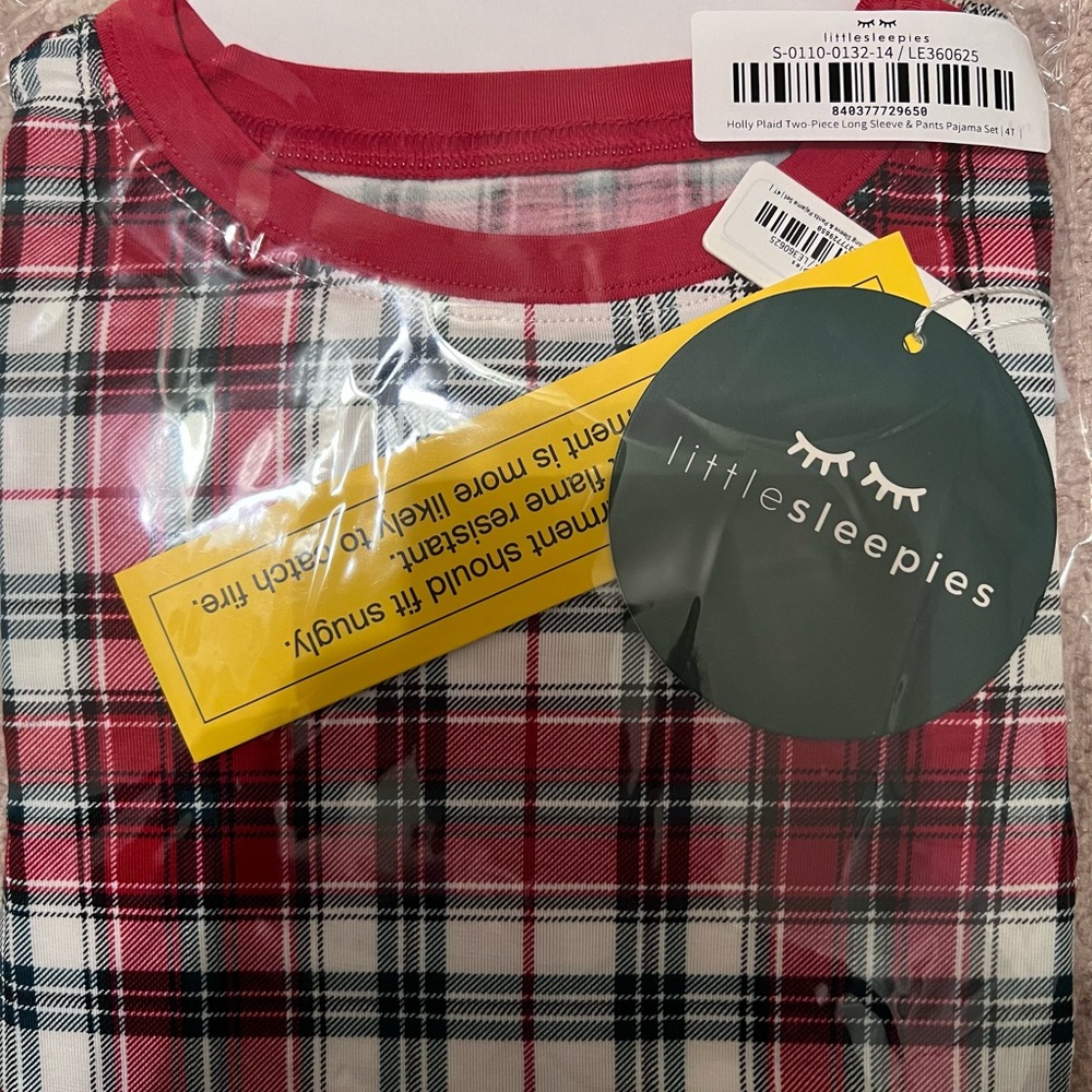 Little Sleepies Holly Plaid Pajama Two Piece Long Sleeve Pajama Set 4T NWT